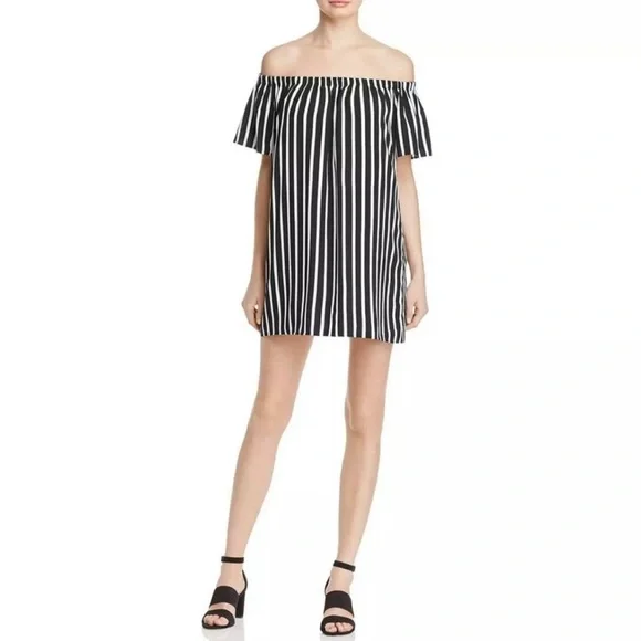 French Connection Vertical Stripe Off the Shoulder Tunic Top and/or Mini Dress - Picture 5 of 8